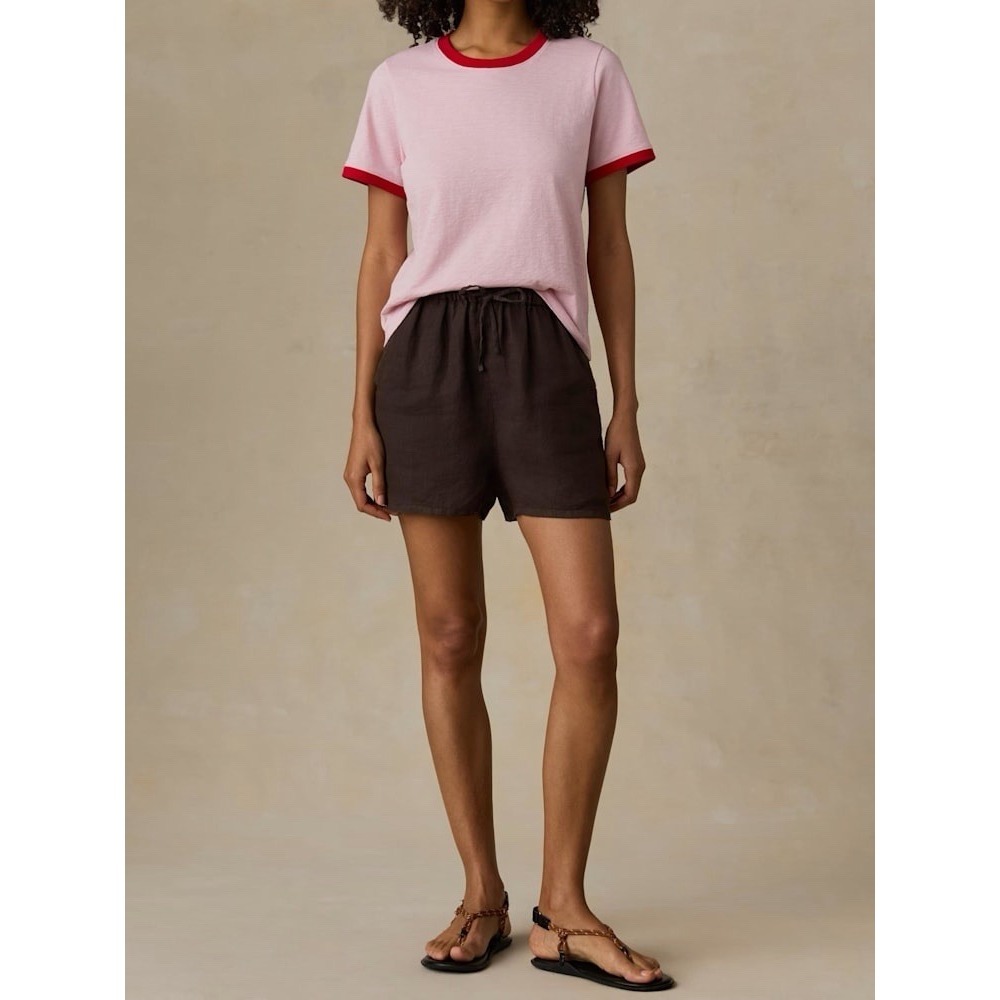 Faherty Women's Ringer Small Sunwashed Regenerative Tee Vintage Rose T Shirt J-2